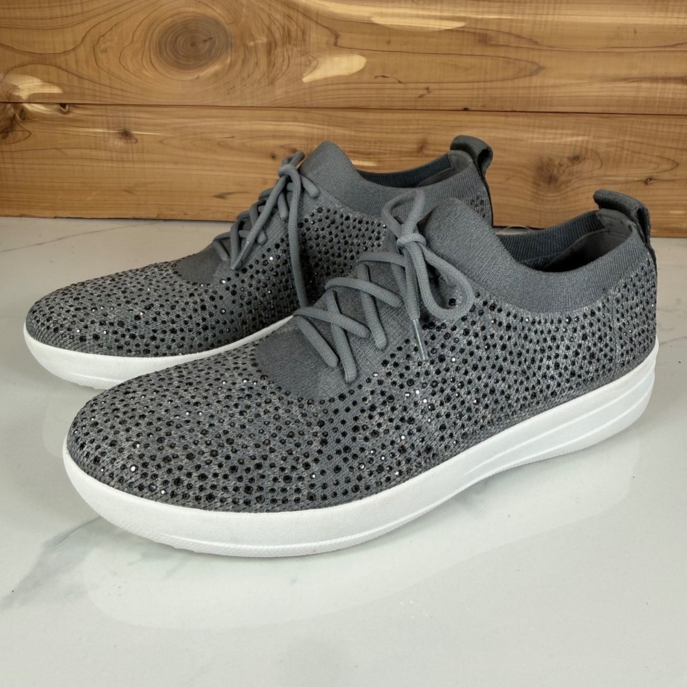 FitFlop Uberknit Crystal Sneakers Charcoal Grey Womens 9 M25-600 NEW